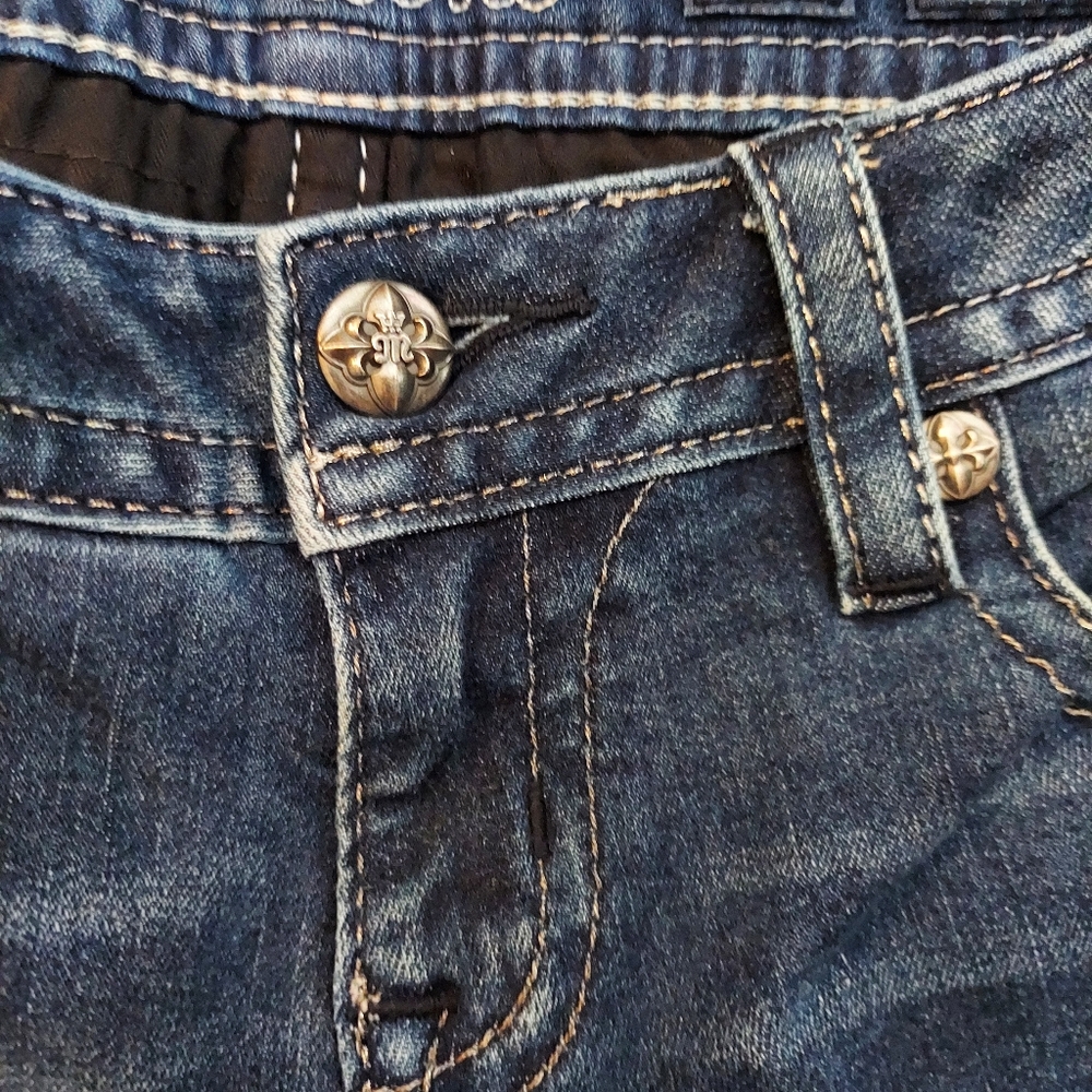 Miss Me 26 x 29 blue Bling Embroidered  Denim Boot cut Jeans - Picture 6 of 7